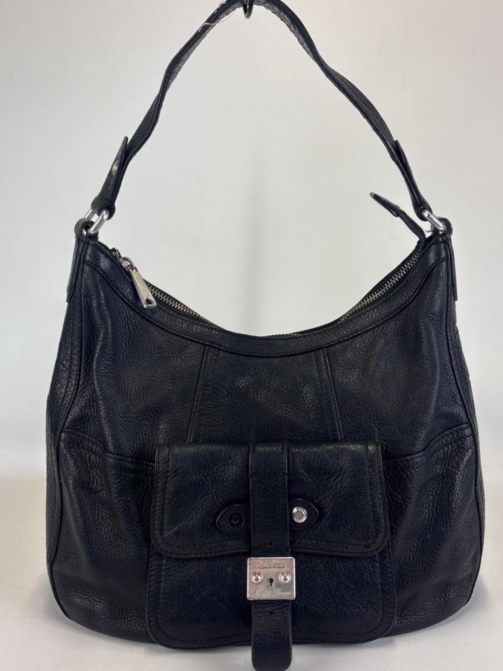 Y2K Lauren Ralph Lauren black pebbled leather hobo bag with silver hardware